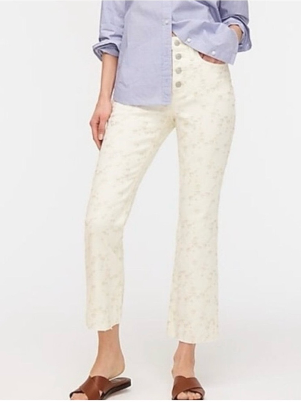 J. Crew Cream Embroidered Floral Cropped Jeans